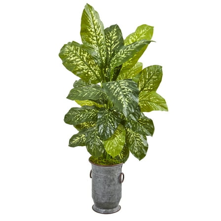 Nearly Natural 49in. Dieffenbachia Artificial Plant in Vintage Metal Planter (Real Touch)
