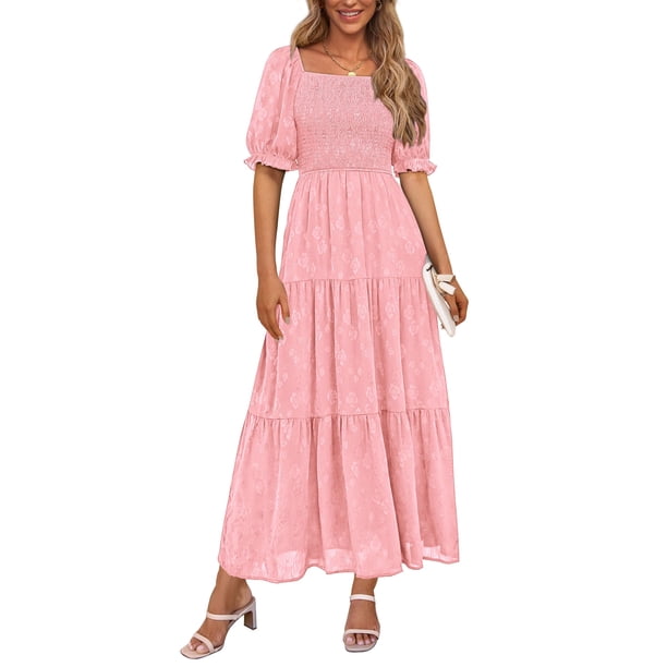 Vestido midi PRETTYGARDEN de verano con cuello cuadrado floral para mujer