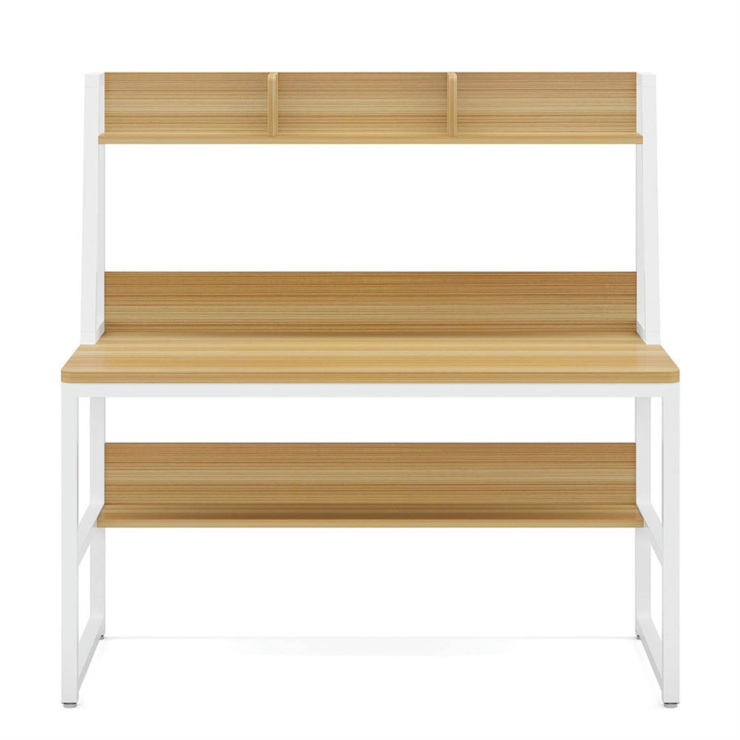 Demi Bonn 47"dustrial Computer Desk with Hutch and Bookshelf, Heavy Duty Study Writing Gaming Table for Home Office, Beige