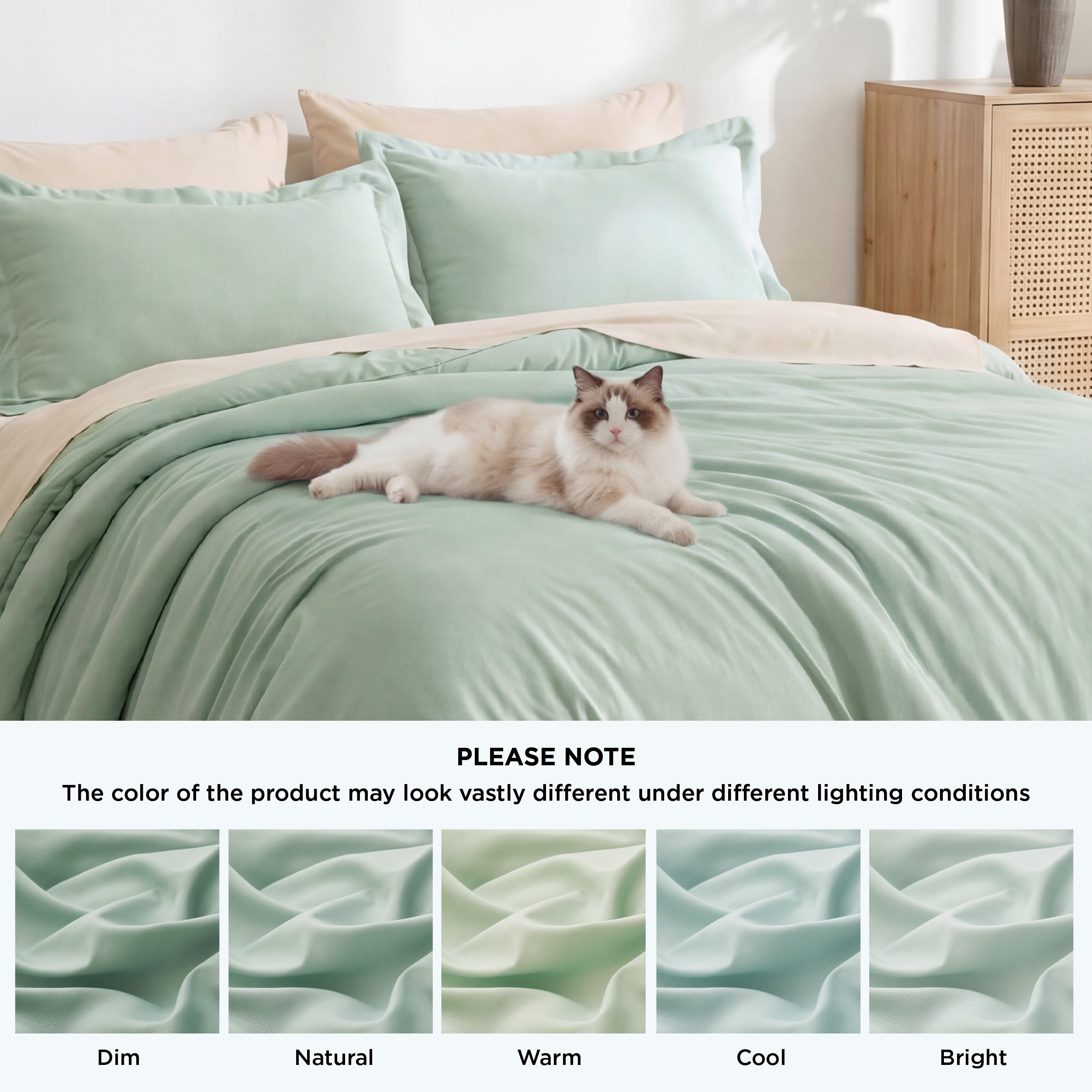 U by Bedsure Full Comforter Set Sage Green, 7 Pieces Reversible Bed in a Bag, Boho Lightweight Bedding Set, Contrasting Design