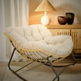 thumbnail image 6 of Larger Outdoor Rocking Chair, Rattan Wicker Lounge Chair, for Bedroom, Living Room, Porch, Garden,Lawn-Beige (Beige+Black + Metal + Cotton), 6 of 7