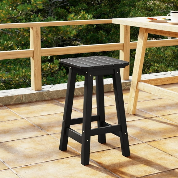 WestinTrends 24" HDPE Outdoor Patio Counter Height Backless Square Bar Stool, Black