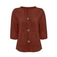 thumbnail image 4 of ZHENHONG Button Down Shirts for Women,V Neck 3/4 Sleeve Linen Button Down Shirts Loose Beach Solid Rolled Sleeve Blouses,Brown Women Blouses, 4 of 7