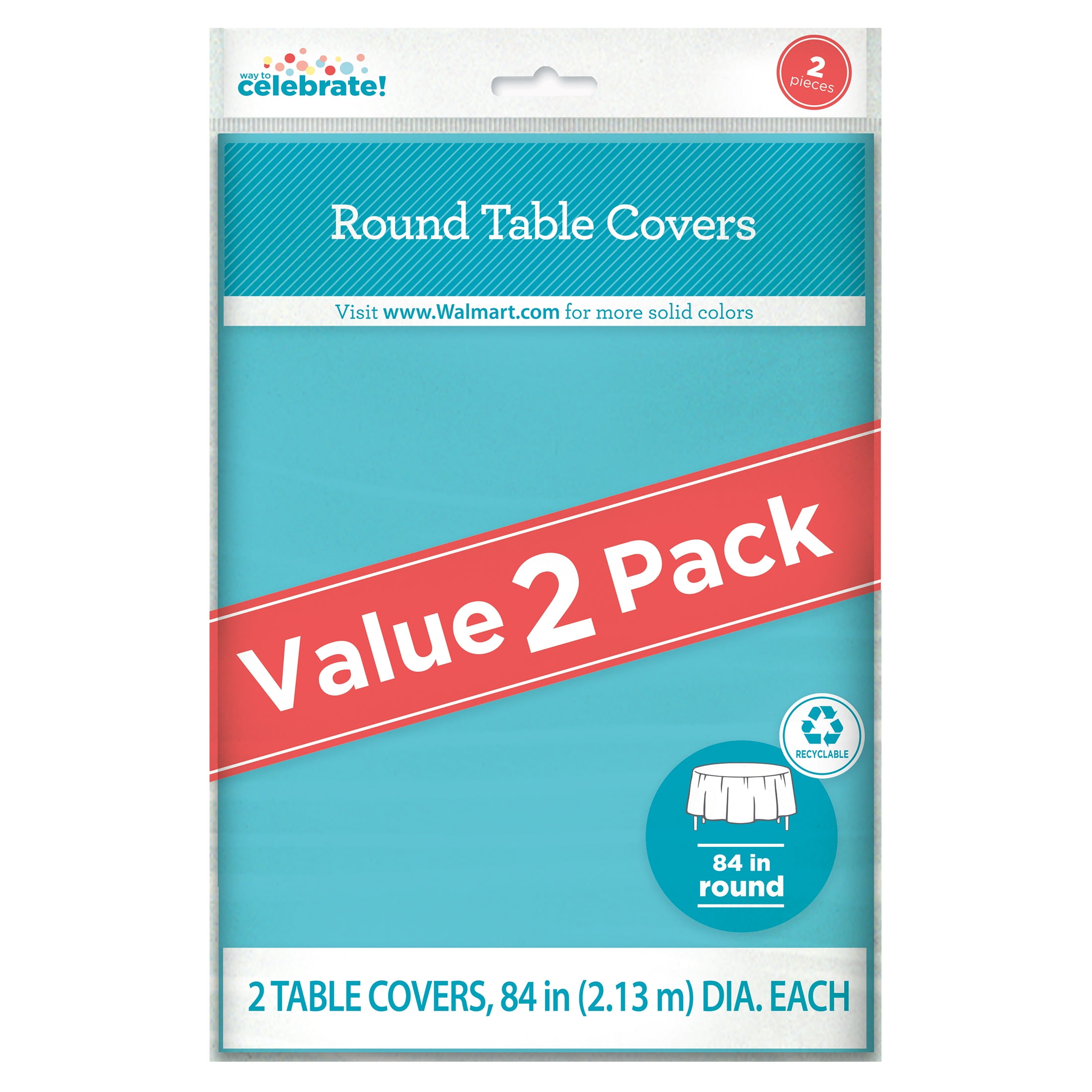Way to Celebrate! Teal Plastic Round Tablecloths, 84in, 2ct