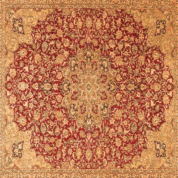 Ahgly Company Indoor Square Medallion Orange Traditional Area Rugs, 4' Square