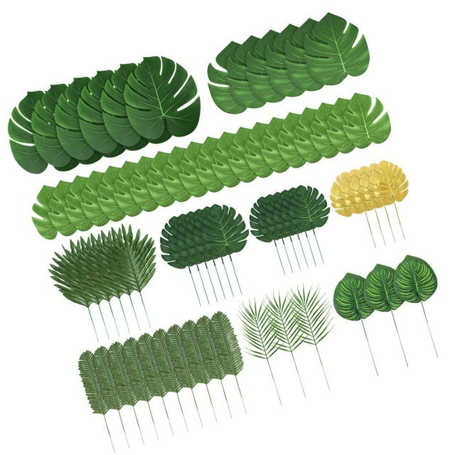 Bearachild 70 piezas, 10 tipos de hojas de palma artificiales, plantas de imitación, decoración de , decoraciones, fiesta, jungla, bosque, Decoración del hogar