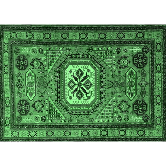 Ahgly Company Indoor Rectangle Persian Emerald Green Traditional Area Rugs, 5' x 7'
