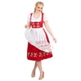 thumbnail image 3 of Dirndl Trachten Haus 3 Piece Long German Oktoberfest Dirndl Cotton Dress for Womens and Girls - Red, 3 of 12