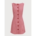thumbnail image 4 of Women Summer Mini Plaid Tank Dress Sleeveless Round Neck Button Up Bodycon Cocktail Party Dress Red S, 4 of 9