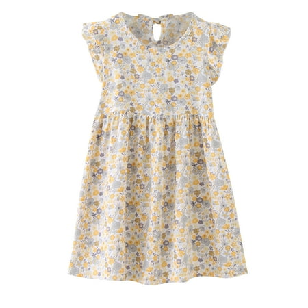 

Summer Dresses For Girls Kids Children Flying Sleeve Cartoon Flower Prints Princess Dress Fashion Cute For 4-5 Years