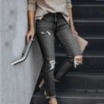 thumbnail image 4 of Bigersell Ripped High Waist Pants for Women Full Length Pants Fashion Women Pockets Button Mid Waist Skinny Ripped Jeans Trousers Hole Denim Pants Ladies Pants Stretchy, 4 of 7