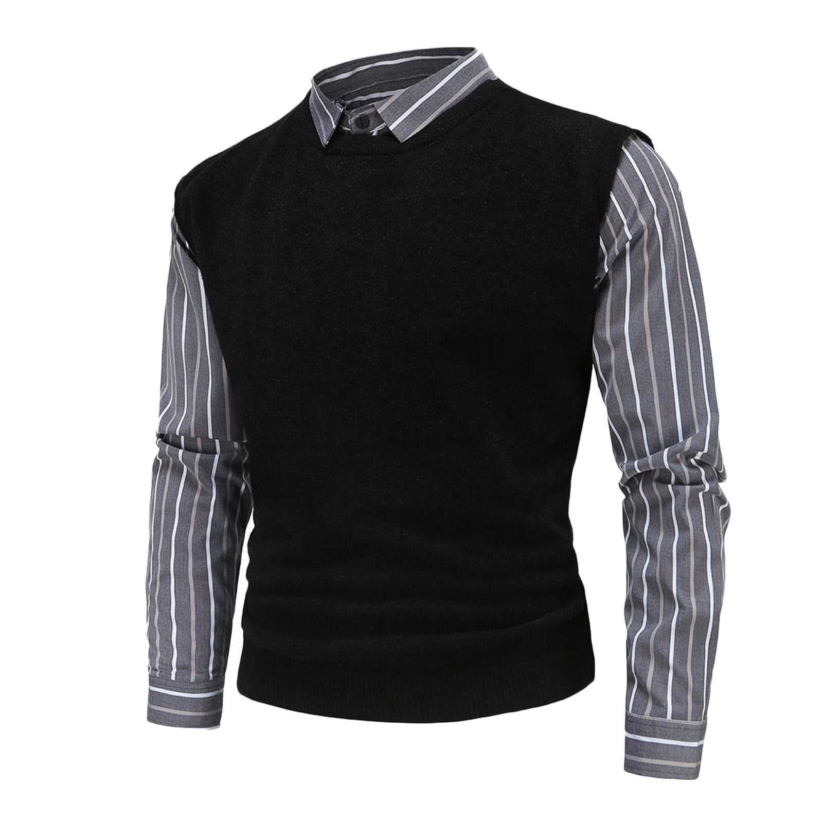 nsendm Mens Coat Gel Top and Base Coat Men s Autumn and Winter British Slim Top Blouse Striped Shirt Two piece Sweater Winter Coats Adult Male Coat Grey Size L Walmart