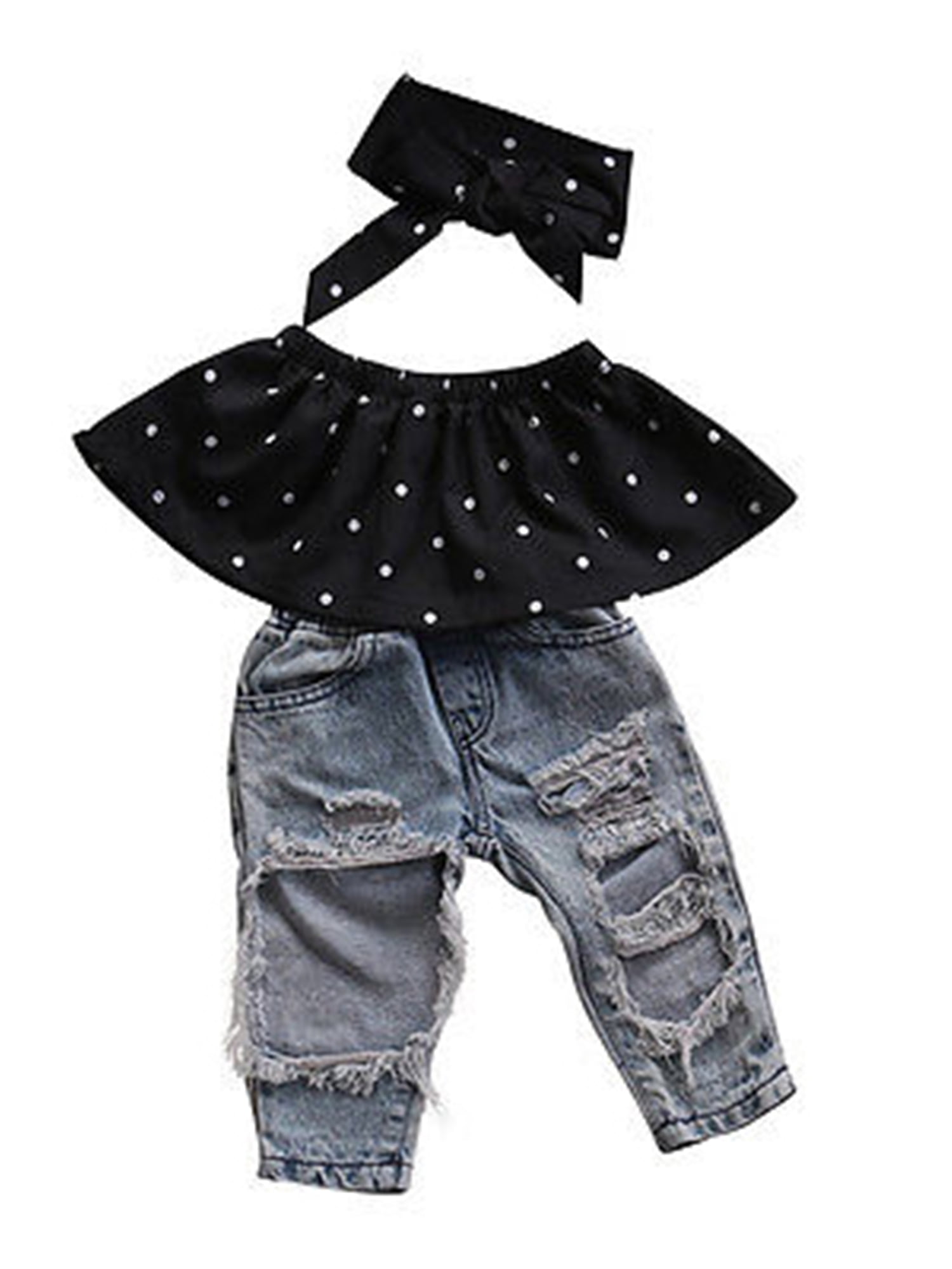 Toddler Infant Baby Girls Fly Sleeve T-Shirt Top+Polka Dot Shorts Pants Clothes Outfits Set