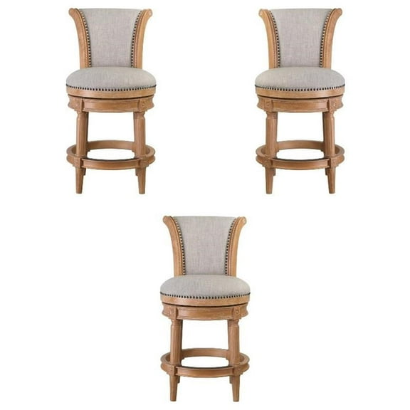 Home Square Swivel Wood Counter Height Barstool in Weathered Oak - Set of 3