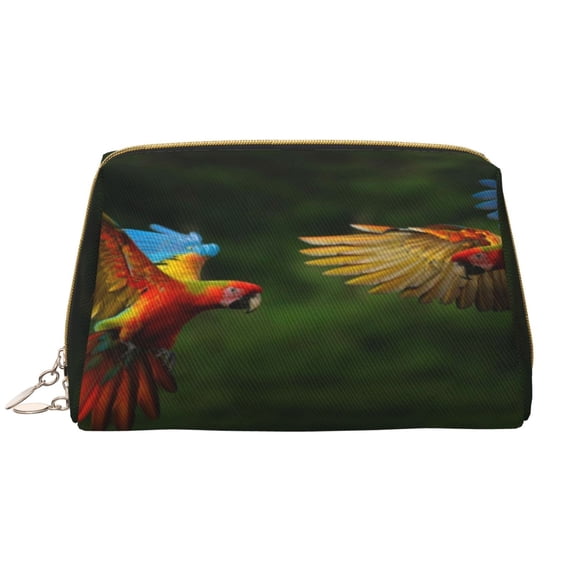 Xecao Hybrid Parrot in the Forest Print Fashion Makeup PVC Bag Large Capacity Travel Cosmetic Bag for Women Organizer Toiletry Clutch