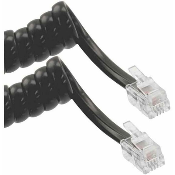 TUK - Black RJ10 Plug to Plug Coiled Telephone Handset Lead - 3.7m