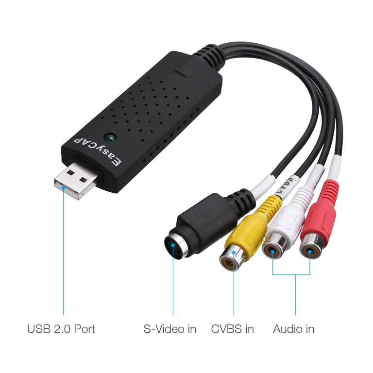 Digital Converter USB 2.0 Audio Video Cable Capture Card Analog Source VCR,  DVD