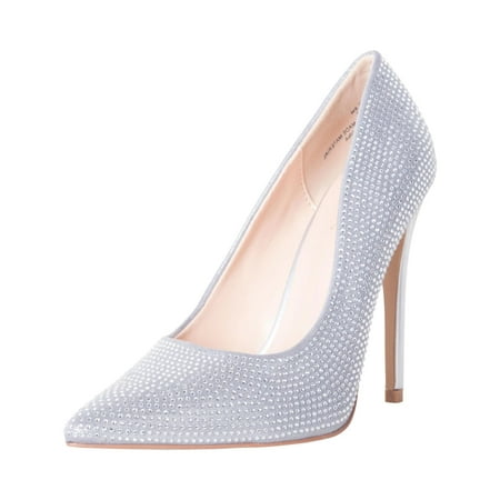 

Lauren Lorraine Dori Rhinestone Pointed Toe High Heel Stiletto Formal Prom Pumps (Silver 9)