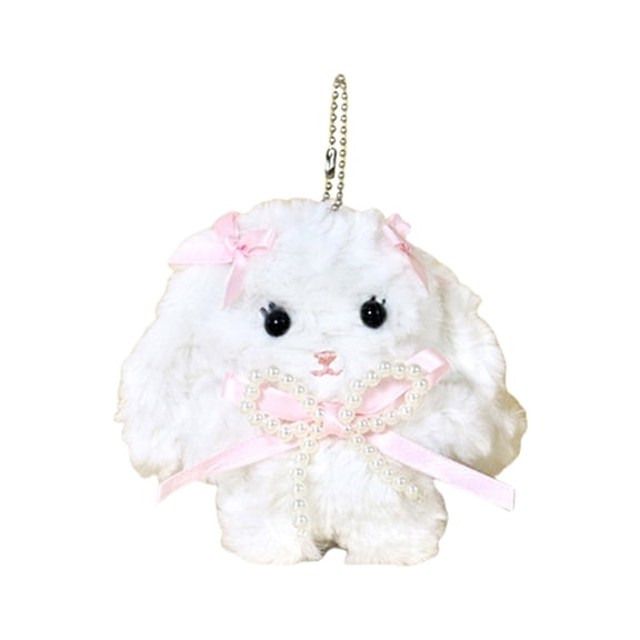 FENOHREFE Long Eared Rabbits Plush Keychain with Bowknot Cartoon Keyring Pendant for Bags and Backpacks Handmade Key Holder