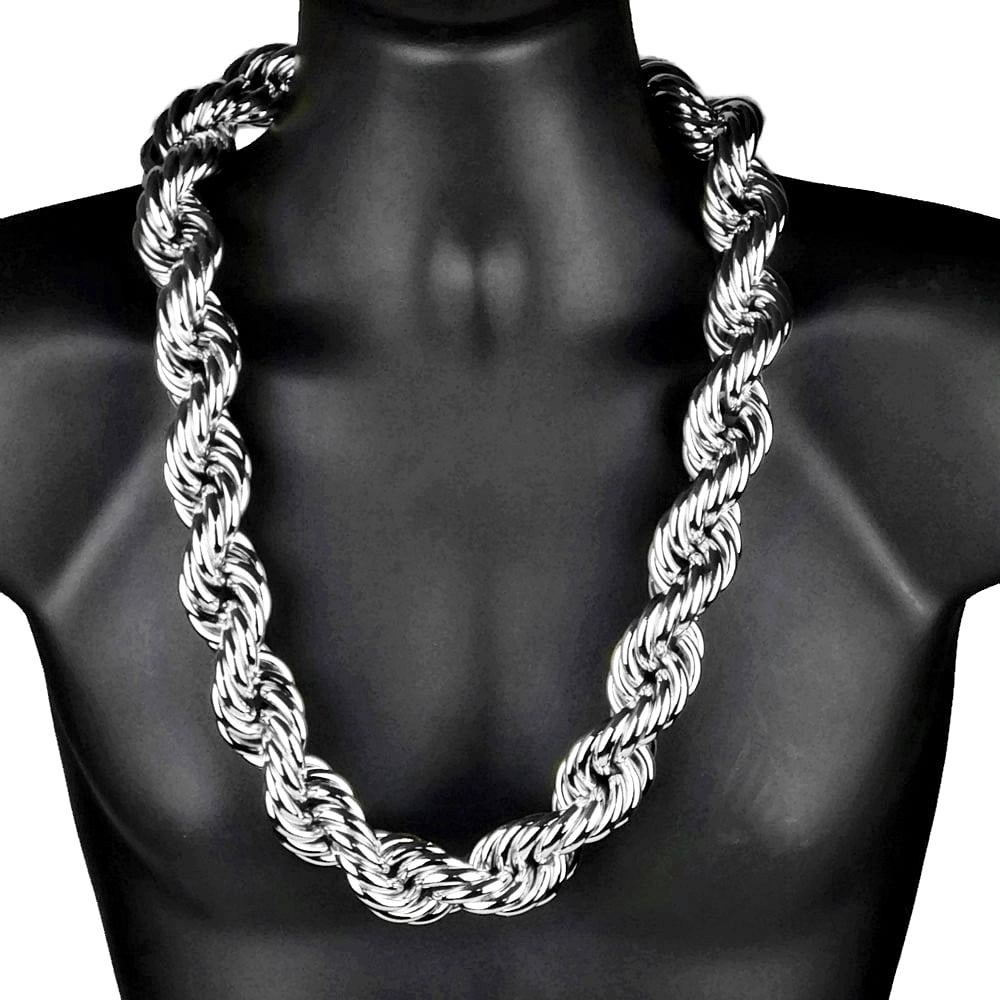Men's Silver Chrome Plated 24" Inch 6mm Hip-Hop Dookie Rope Chain & Bracelet Set 
