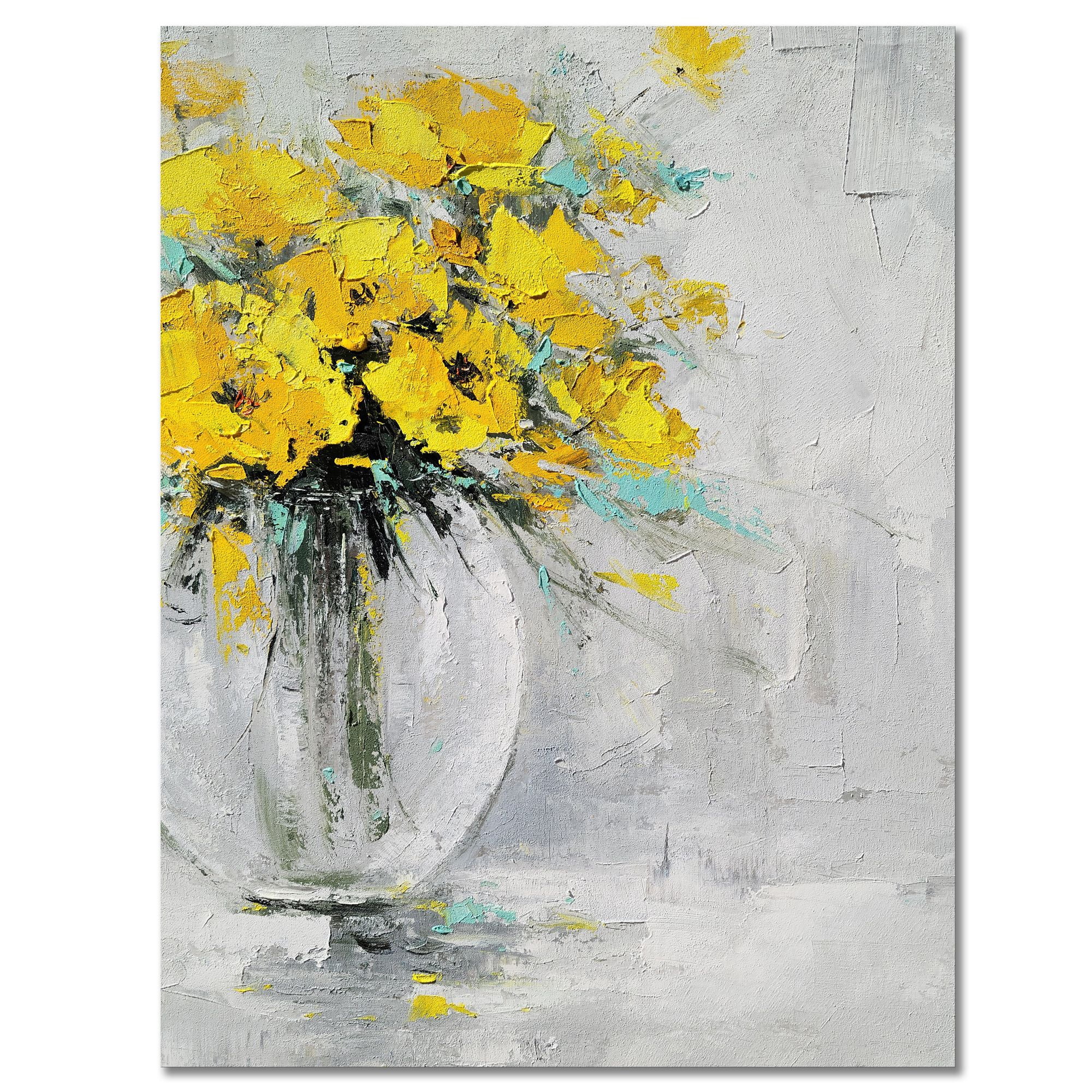 Yihui Arts Hand Painted Still Life Yellow Flower in Vase Canvas Oil ...