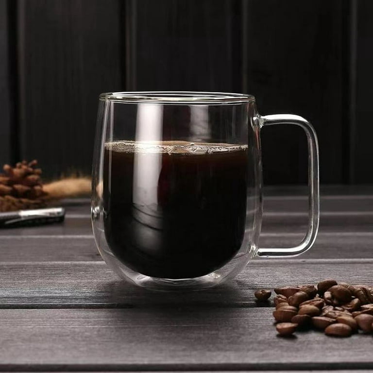 Double Wall Glass Coffee Mug with Gold Metallic Handle (16oz) - Set of 2, Coffee  Cup, Coffee Lovers Gift, Glass Mug, Glam Coffee