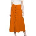 thumbnail image 2 of Women's Cotton A-line Button Front High Waist Front Slit Knee Length Skirt, Color : Orange, Size: S, 2 of 6