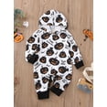 thumbnail image 2 of Qiylii Newborn Baby Halloween Hooded Romper, Plaid Grimace/Pumpkin Printed Long Sleeve Overalls, Casual Simple Style Jumpsuit,0-18M, 2 of 9