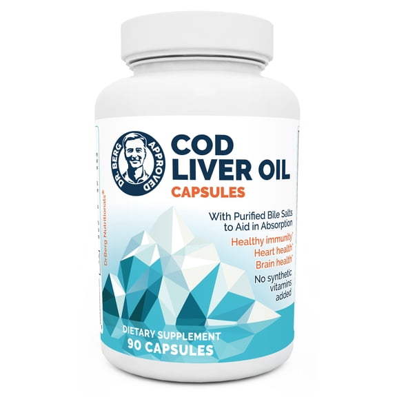 Dr. Berg Cod Liver Oil Capsules - Fish Oil Omega 3 EPA DHA Supplement, 90 Capsules