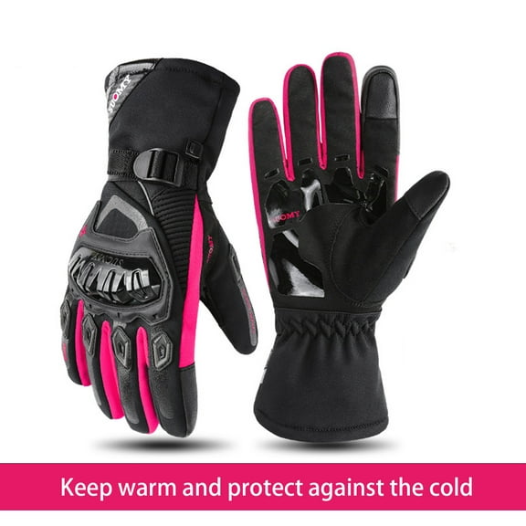 1 Pairs Windproof Motocycle Gloves for Winters, Pink Warm Motorcycle Gloves,Size L PVC Hard Shell Motorcyle Gloves, Touchscreen Motorcycle Riding Gloves for Road Racing