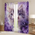 thumbnail image 2 of Manfei Cartoon Cat Lover Black Out Curtains, Kawaii Kitten Animal Curtains Pack of 2 (42x63 Each), Dreamy Purple Floral Bedroom Curtains, Curtains and Drapes Decor, 2 of 6
