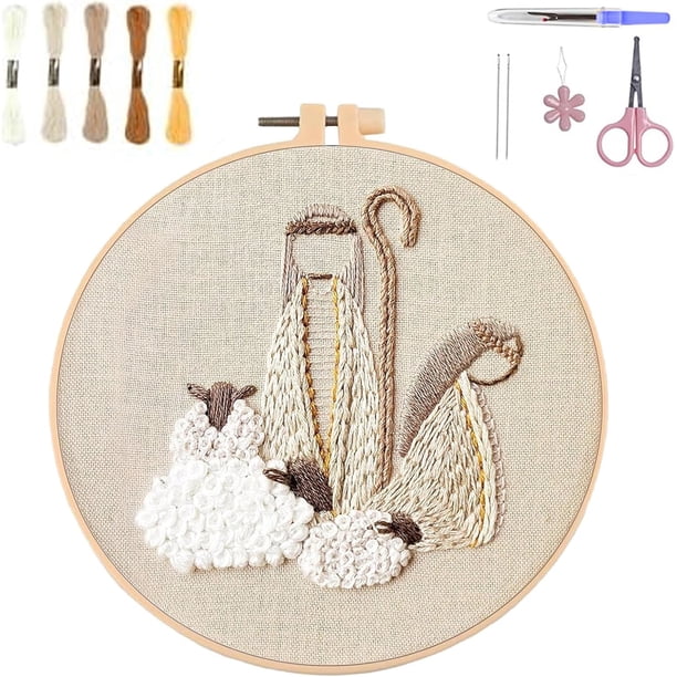Kit de bordado navideño, kit de bordado de belén, kits de punto de cruz navideño, kit de bordado para principiantes para adultos, kit de bordado DIY para decoración del hogar (pastores)
