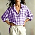 thumbnail image 6 of Noric Women Collared Gingham Plaid Button Down Shirt Loose Fit Long Sleeve Roll Tab Cuff Casual Tops, 6 of 9