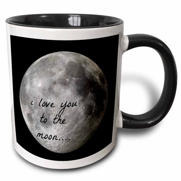 3drose, I Love You to the Moon Black Lettering on Picture of Full Moon, 11oz Two-tone Black Mug