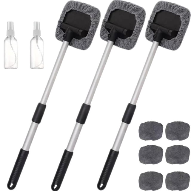 Feltree Cleaner Tool Magnetic Car Window Cleaner Expandable Car Window Cleaner with Reusable Microfiber Pads and Spray Bottles