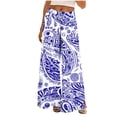 thumbnail image 2 of Weiqiqre Women's Pants Summer Boho Palazzo Pants High Waist Wide Leg Floral Casual Cotton Lounge Trousers with Pockets, 2 of 9