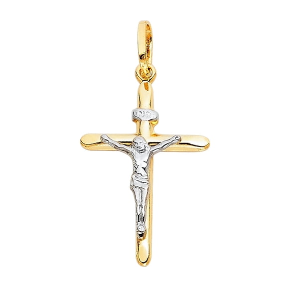 14K Two Tone Gold Crucifix Cross Religious Charm Pendant for Necklace Chain | Jewelry Gift for Men Women | 26 x 18 MM | 0.8 grams