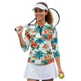 thumbnail image 2 of HUIACONG Women's Golf Polo Shirts with Tropical Floral Pattern, Quarter Zip 3/4 Sleeve Top for Golf, Tennis, Hiking and Casual Outdoor Activities, 2 of 10