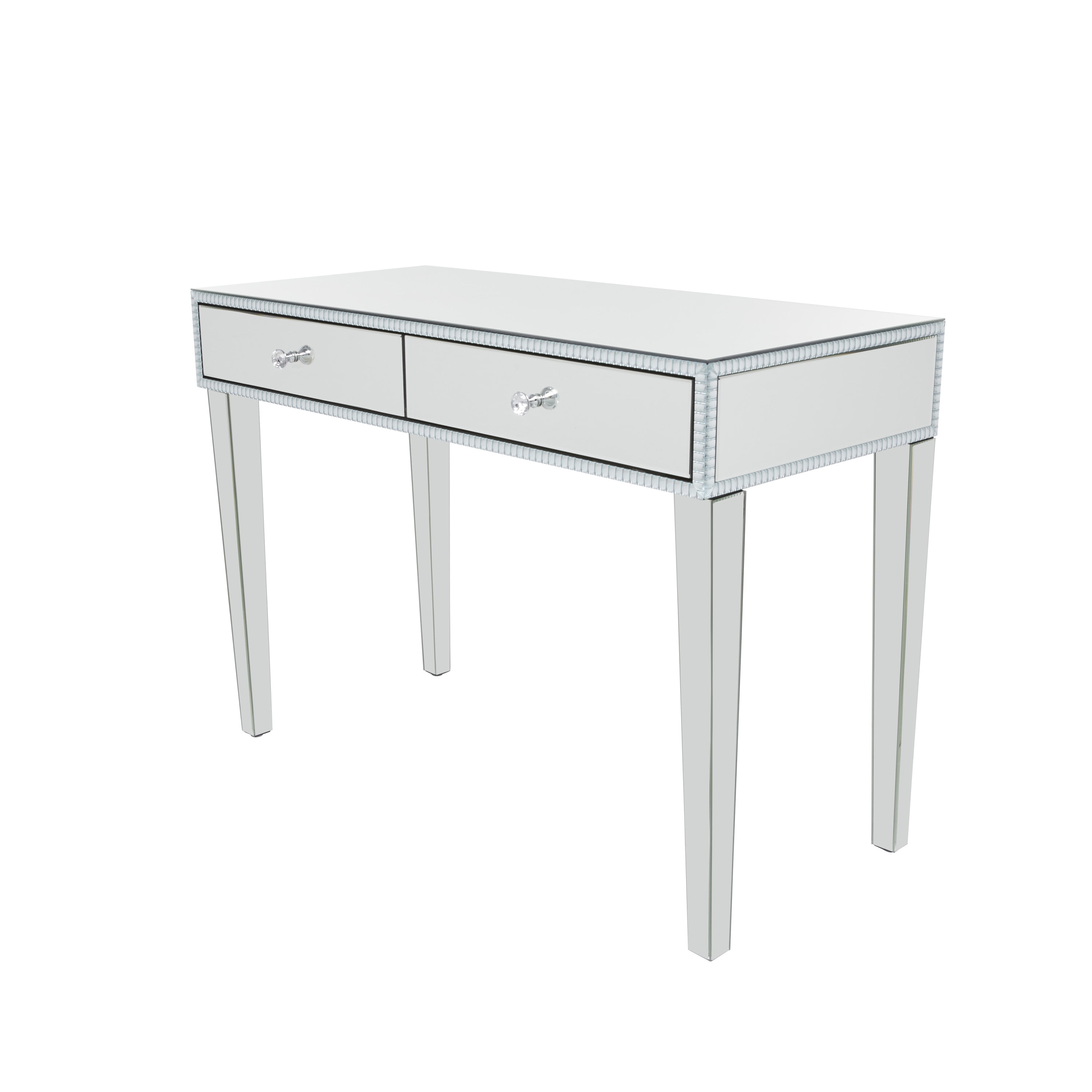 DecMode 43" x 32" Silver Wood Mirrored 2 Drawers Console Table, 1-Piece