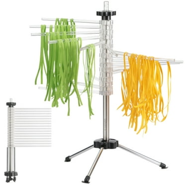 Navaris Collapsible Pasta Drying Rack - Tall Compact Spaghetti Noodle Stand with 16 Plastic Rods - Fresh Pasta Making Accessories - up to 2 kg (4.5 lbs) - Clear