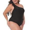 thumbnail image 2 of Agnes Orinda Women's Plus Size 1 Piece Swimsuit One Shoulder Knot Bathing Suit Tummy Control Swimwear 2X Black, 2 of 7