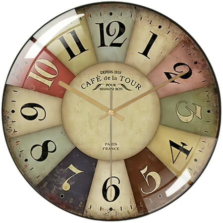 Decor Wall Clock:Vintage Stlye Round Glass Wall Clock, Silent Non-Ticking Battery Operated Clock , Home Decor for Living Room, Kitchen, Bedroom And Office.12'Inch, 30*30CM