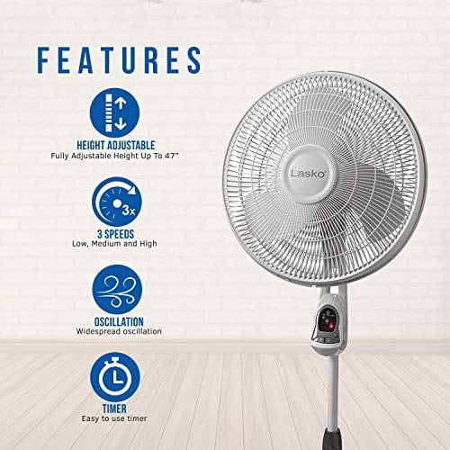 Lasko Lasko-16 Stand de control remoto, ventiladores domésticos de 3 velocidades (1646), 1 paquete, blanco Lasko Art Deco