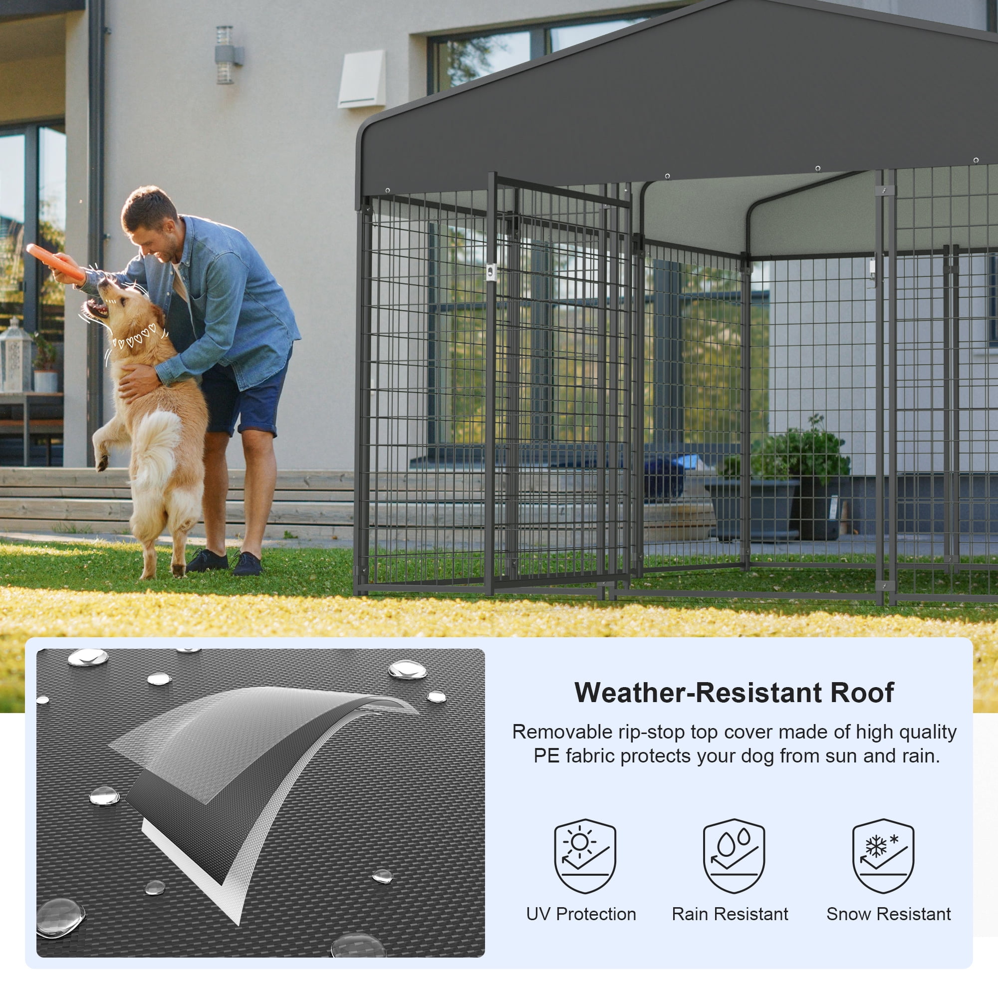Large Outdoor Dog Heavy Duty Dog House Pet Kennel Steel Fence with Secure Lock