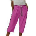 thumbnail image 6 of LEKODE Women's Casual Capris Pants High Waist Pants Drawstring Loose Fit Summer Trousers with Pockets for Beach Vacation Hot Pink M, 6 of 7