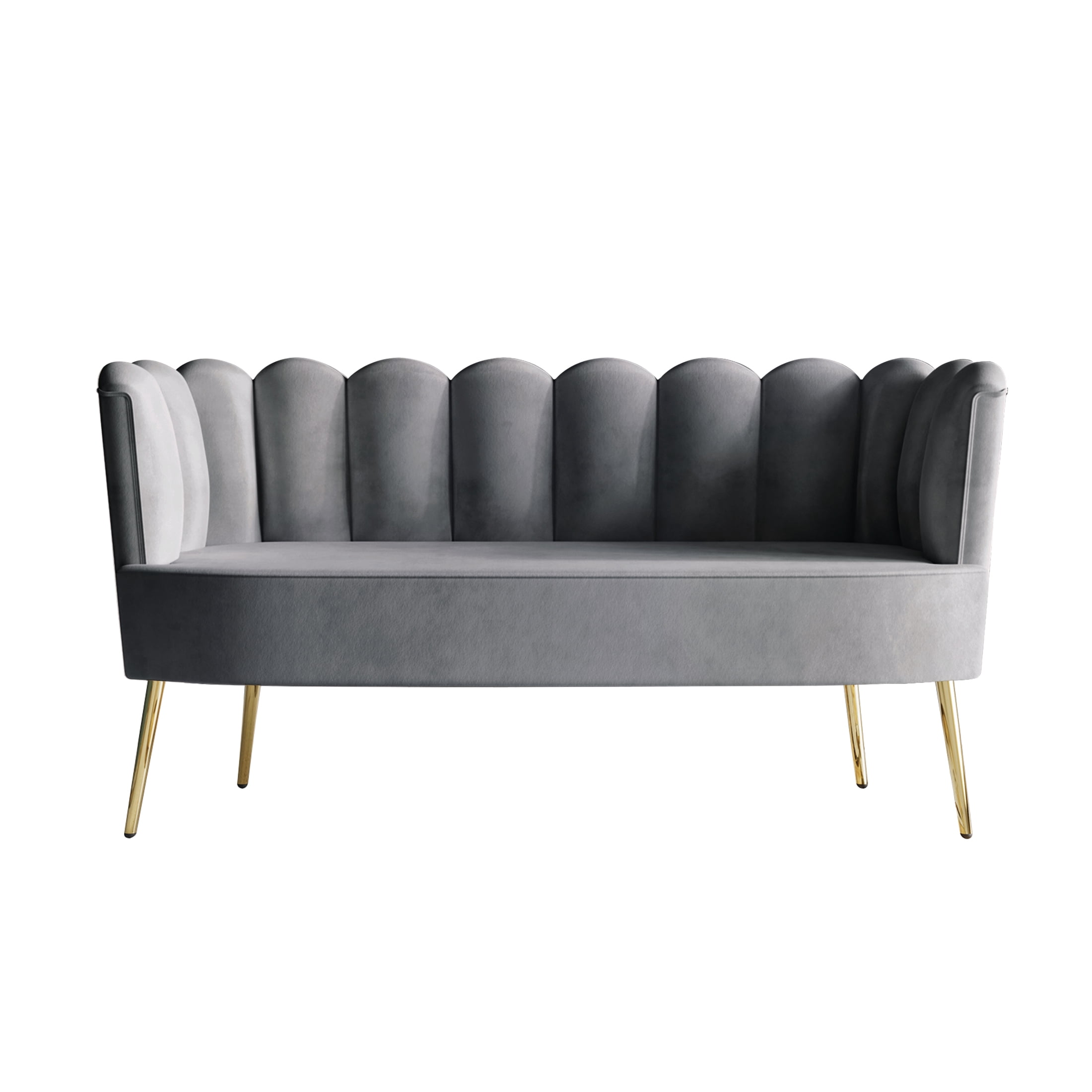Castle Place Modern Luxury Upholstered Velvet Love Seat with Bench and Coffee Table, Light Grey