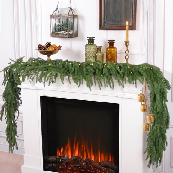 2 Pcs 6 Ft Artificial Norfolk Pine Garlands, Real Touch Winter Pine Garland, Green Artificial Greenery Garland for Table, Mantle, Wall, Indoor, Outdoor Christmas Decorations