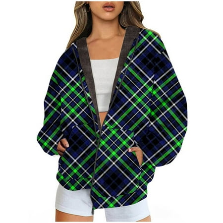 Image of Lovskoo Winter Coats for Women 2023 Trendy Vintage Ethnic Sherpa Fleece Lined Jackets Hooded Warm Printed Jacket with Zipper Double Pockets Coat Green