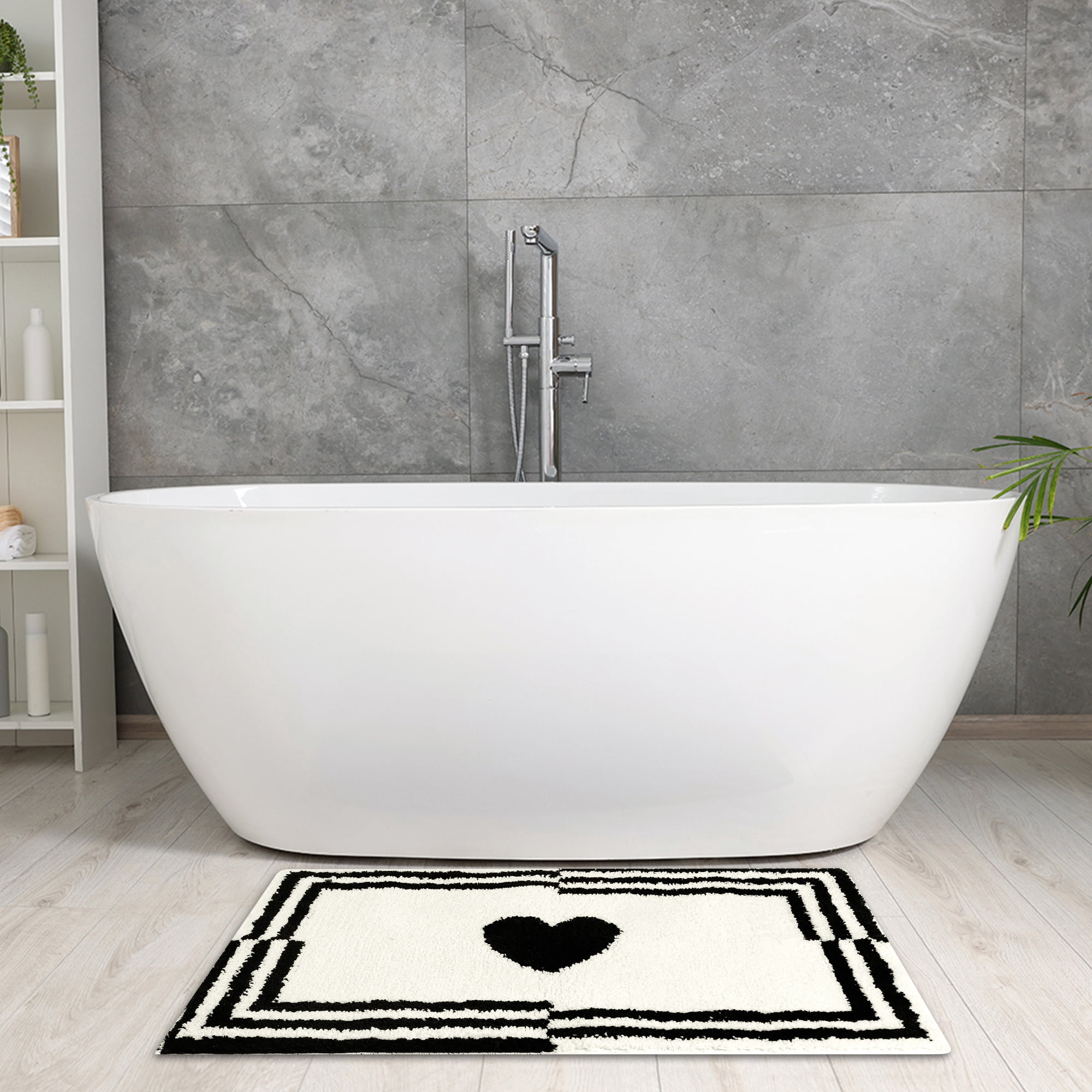 Unique Bargains 2 Pcs Cute Heart Pattern Bath Rugs Soft Absorbent Non-Slip Bath Mats Beige 20" x 32"
