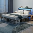 thumbnail image 3 of Satifur Queen Size Bed Frame with Upholstered Headboard & Shelf, LED Lights & USB Charging Station, Metal Black, 3 of 10